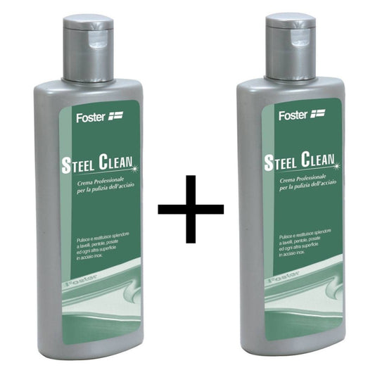 FOSTER 8331000 Set 2 Pz Crema Detergente Pulizia Acciaio 250 ml Pulizia Profonda e Lucidante Rimuove Macchie Aloni e Sporco Ostinato Biodegradabile 90%