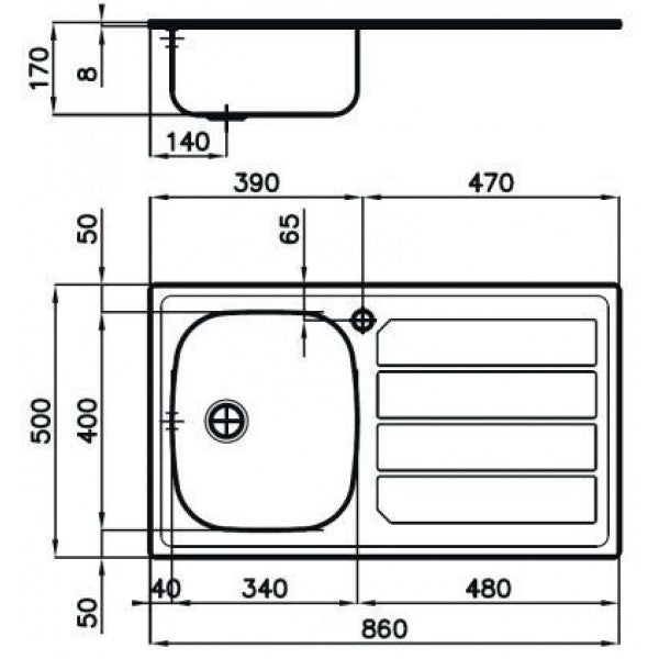 Foster S1000 1186162 Lavello Vasca Sinistra Gocciolatoio Destra Inox 86X50 cm
