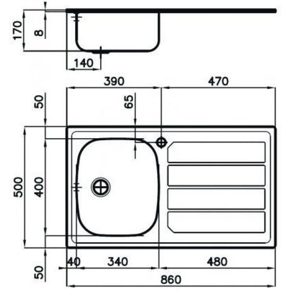 Foster S1000 1186162 Lavello Vasca Sinistra Gocciolatoio Destra Inox 86X50 cm