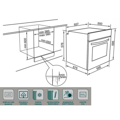 ELLECI PLANO PLUS FGPP60268NS Forno Multifunzione 78L Classe A+ Bianco cm. 60 x 60