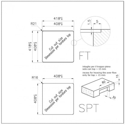 Foster Phantom 4340001 Lavello da Incasso Sopratop - Filotop 1 Vasca Acciaio Inox mm. 416 x 416