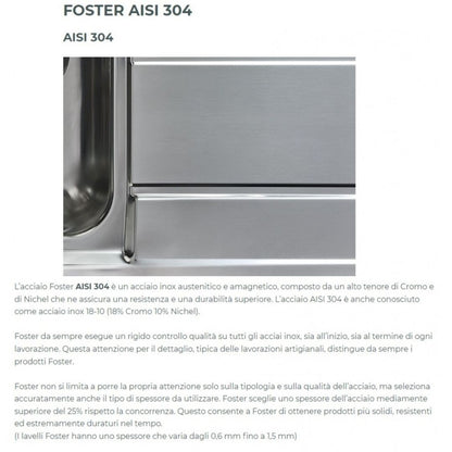 FOSTER FL 7201032 Piano Cottura Gas Incasso 5 Fuochi Acciaio Inox Satinato Griglie in Ghisa Dual 5 Kw cm. 86 x 50