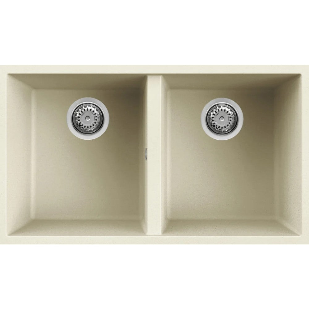 ELLECI QUADRA 350 LGQ35062BSO Lavello 2 Vasche Sottotop Granitek Bianco Antico cm. 76×43,5