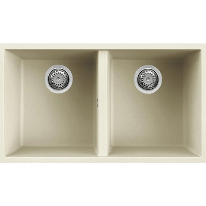 ELLECI QUADRA 350 LGQ35062BSO Lavello 2 Vasche Sottotop Granitek Bianco Antico cm. 76×43,5
