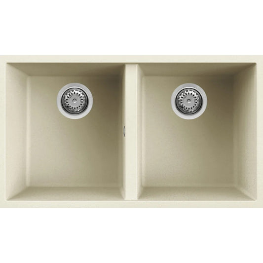 ELLECI QUADRA 350 LGQ35062BSO Lavello 2 Vasche Sottotop Granitek Bianco Antico cm. 76×43,5