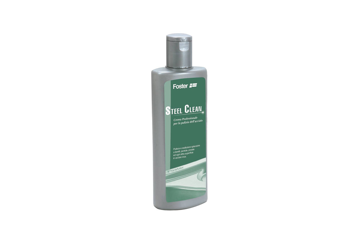 FOSTER 8331000 Crema Detergente per Acciaio Inox Steel Clean 250 ml Lucidante Rimuove Macchie Aloni e Sporco Ostinato Biodegradabile 90%